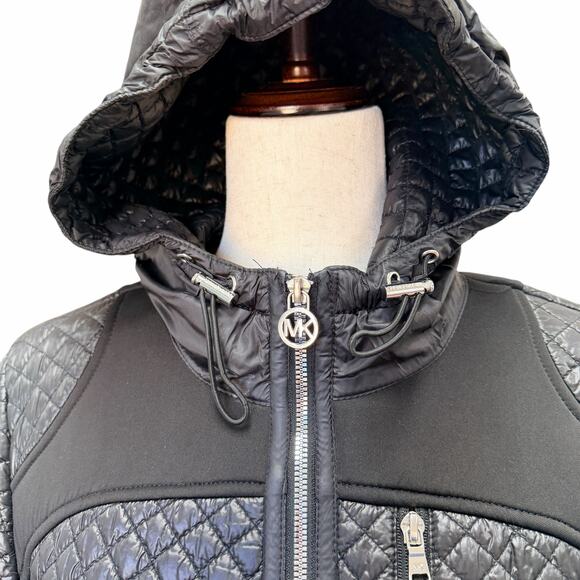 Michael Kors Women's Black moto bubble jacket Quilted Coat M 3/4 length Winter - Picture 7 of 15